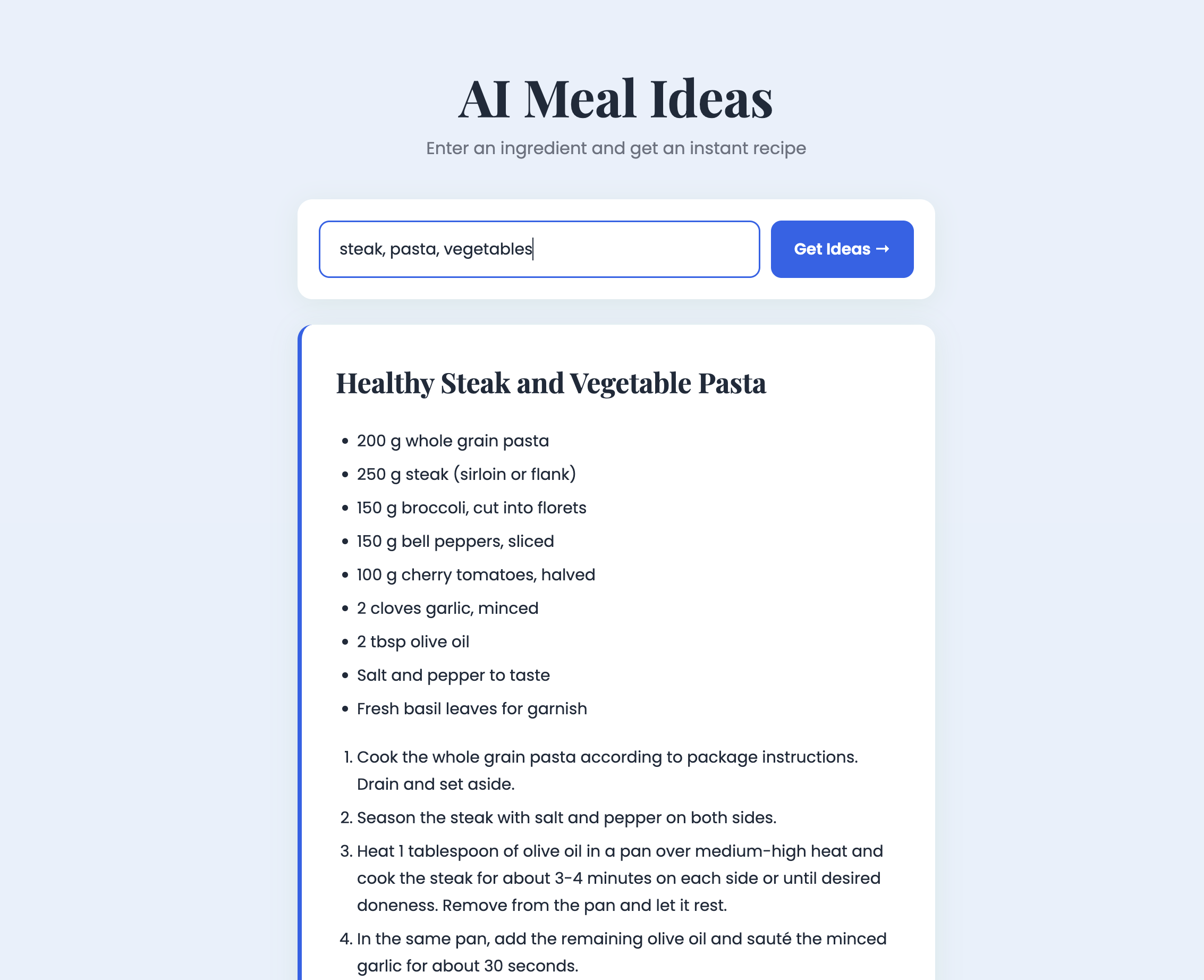 AI Meal Ideas app preview